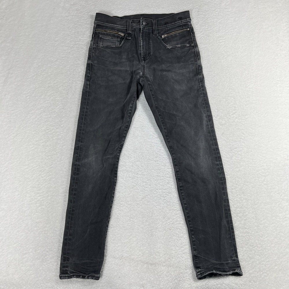 R13 Biker Boy Jeans Womens 31 (30x29) Black Dust Moto Slim Denim Distressed Goth